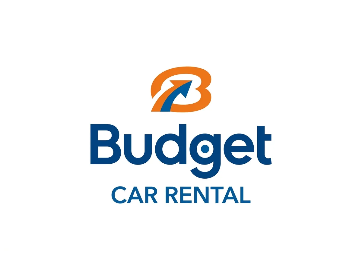 Budget Car Rental logo, orange and blue text on white background, classic brand mark
